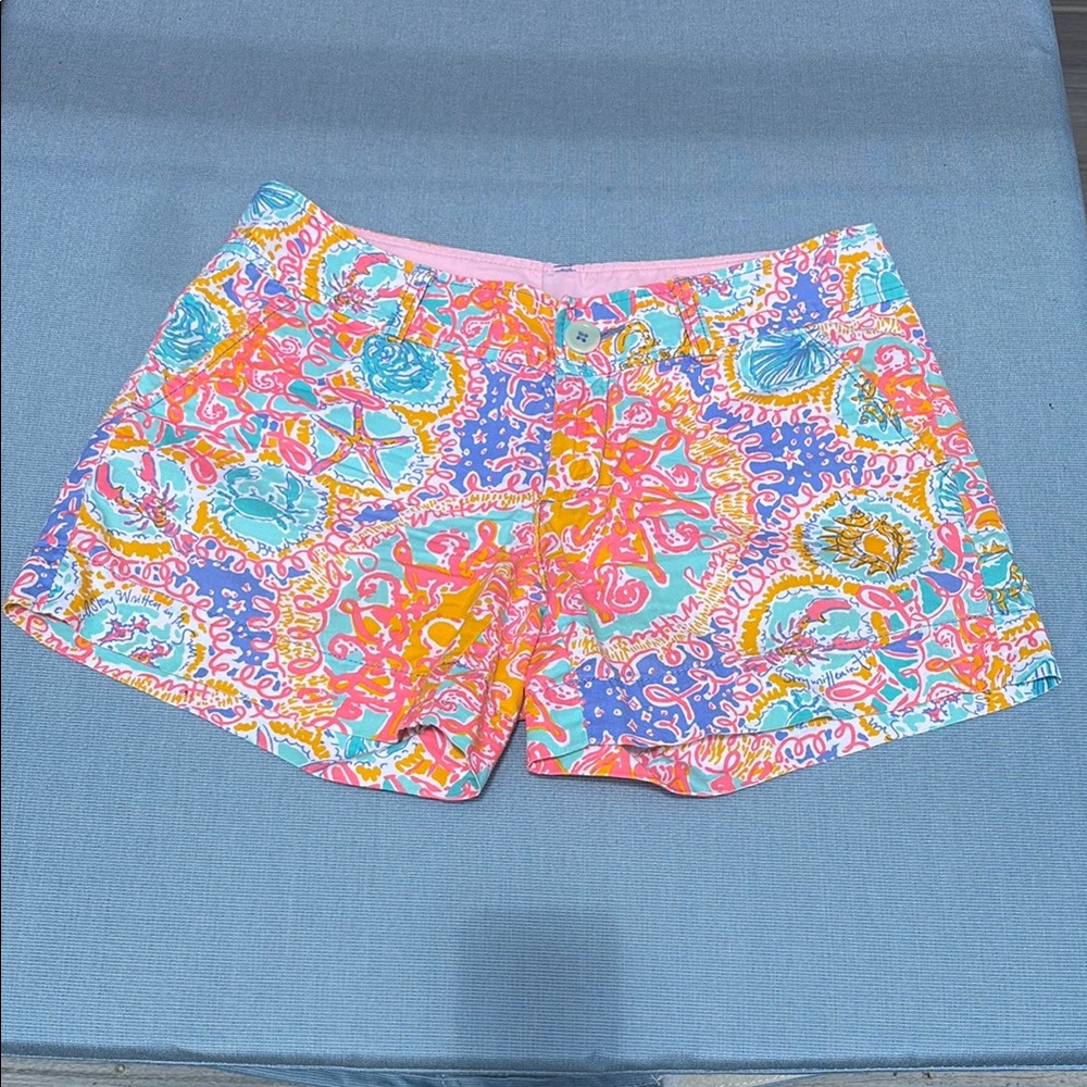Lilly Pulitzer Pink and Orange Bermuda Shorts Vibrant Design